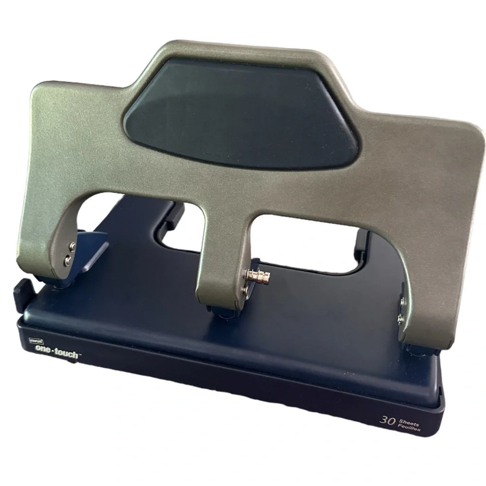 Like New-Staples One Touch 3Hole Paper Punch 30 Sheets School College Heavy duty